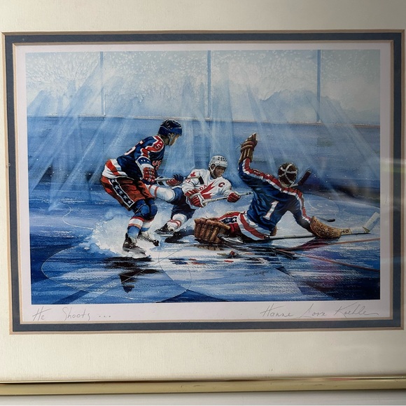 Wayne Gretzky: Framed print of Canada vs US Olympic Hockey Painting SIGNED - Picture 4 of 8